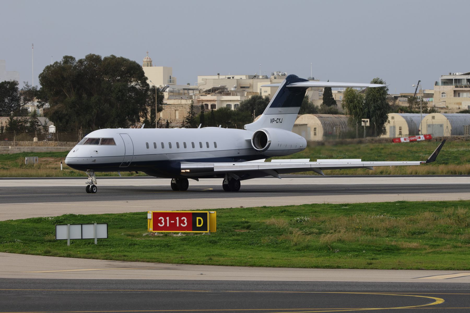 Private jet on an airport runway