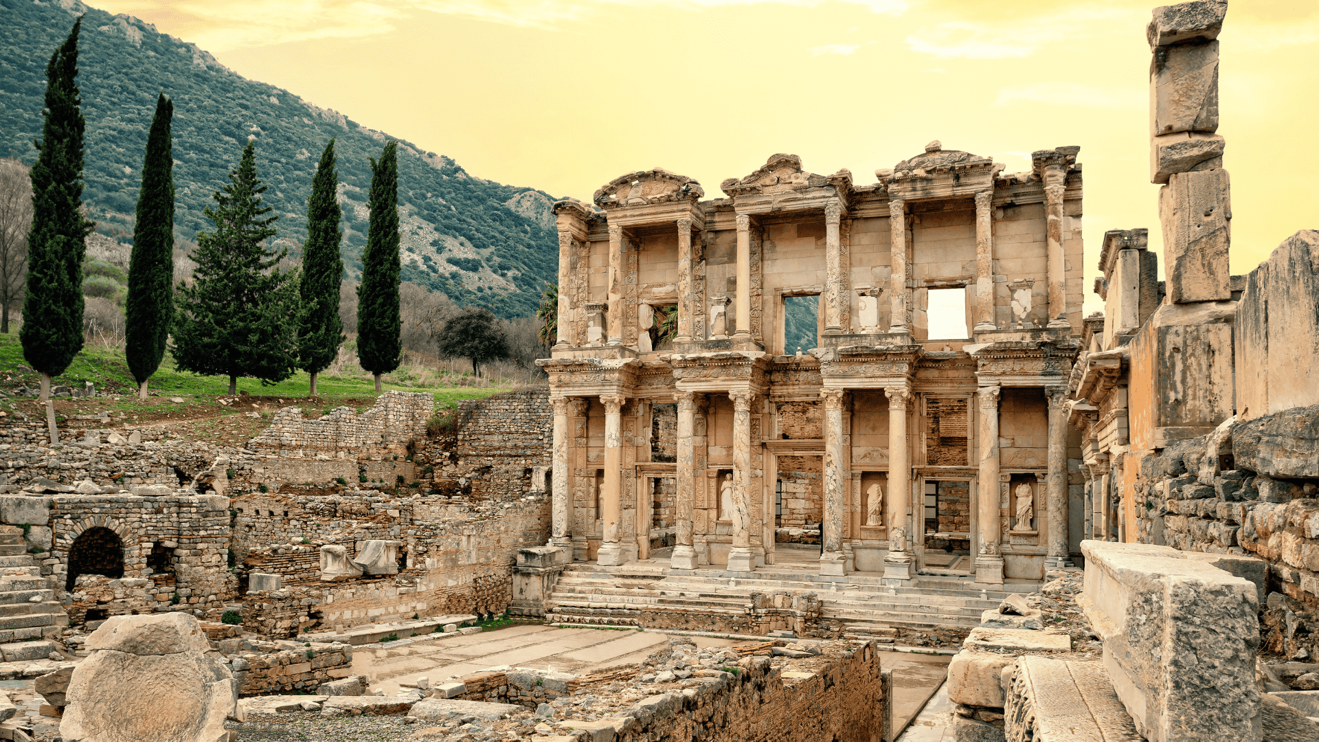 The Library of Celsus and surrounding ruins at ancient Ephesus